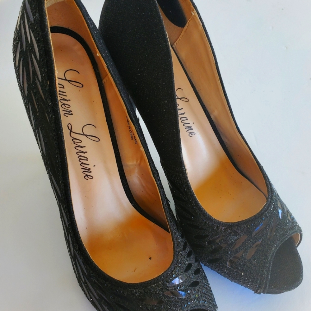 Lauren Lorraine  Rhinestone Peep Toe Pumps